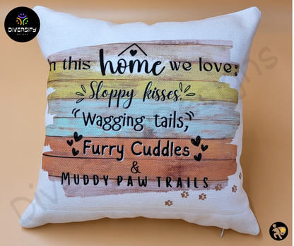 Original Handmade 'Waggy Tails' Linen Cushion