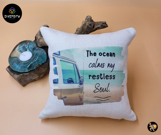 'Ocean Lovers' linen cushion- Handmade